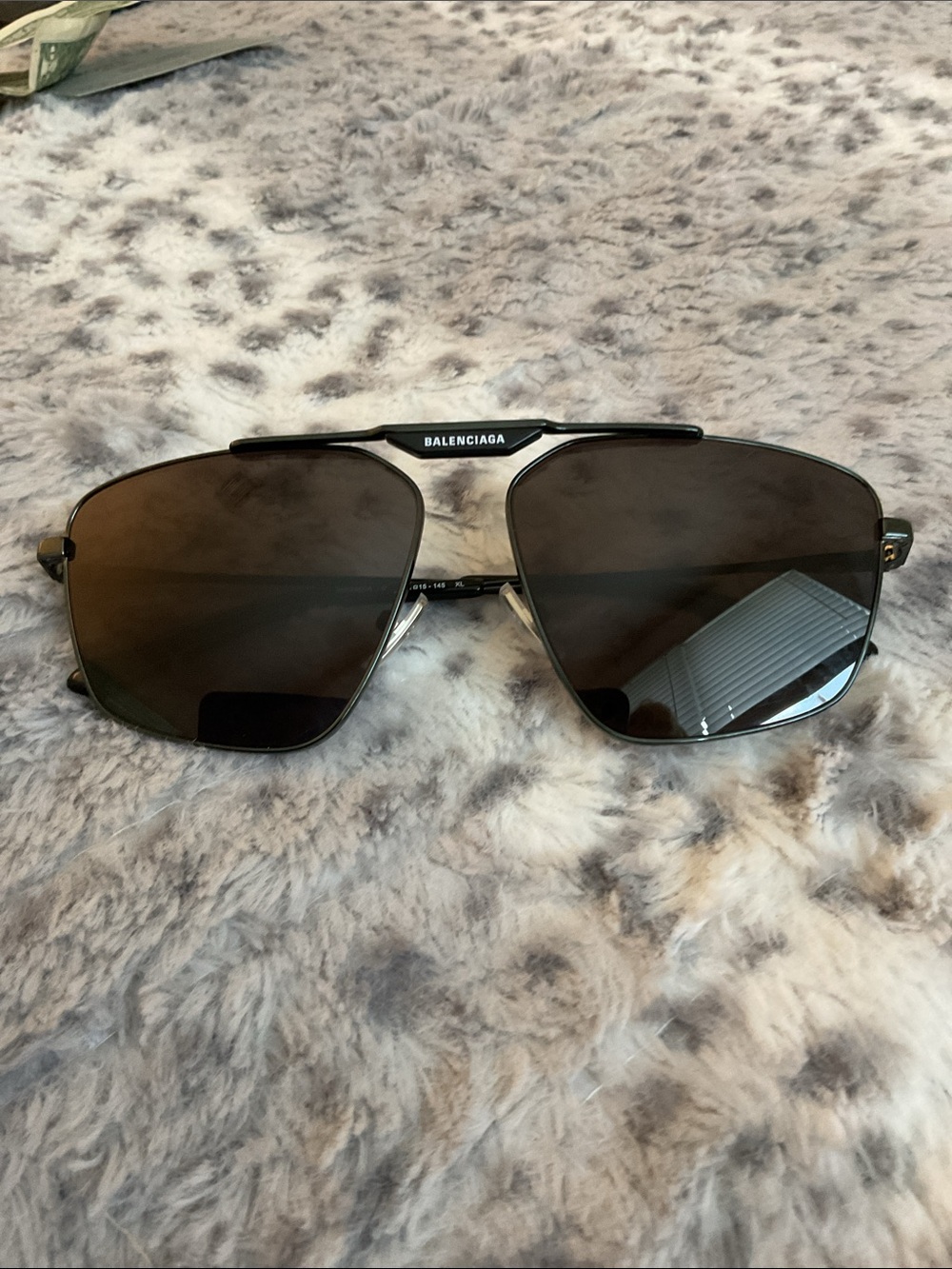 Balenciaga Matte Black Square Aviator Sunglasses